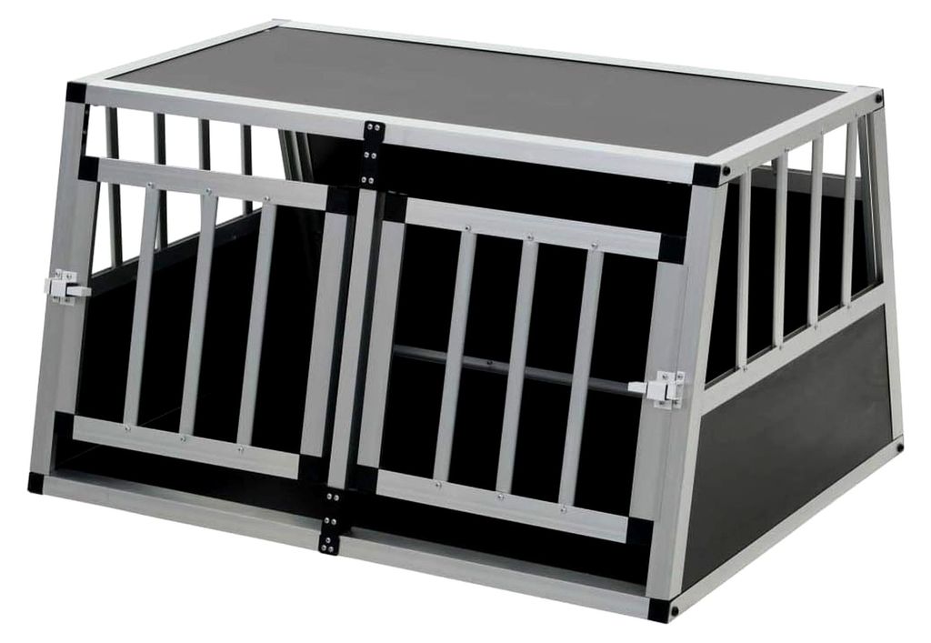 Hundetransportbox für das Auto, mit Doppeltür, Hundebox, Autobox, Hundereisebox, Aluminium 89 x 69 x 50 cm (B x T x H) Silber