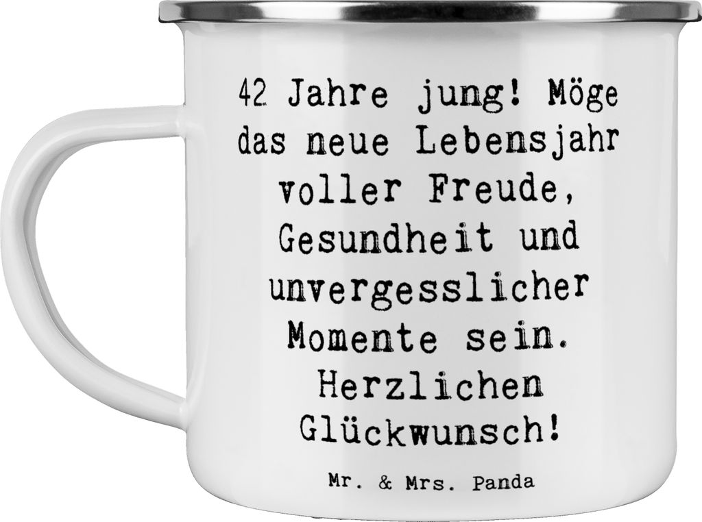 Mr. & Mrs. Panda Teebecher Spruch 42. Geburtstag Freude - Weiß - Geschenk, wertvolle Erfahrungen, Pott, Happy Birthday, besonderer Tag, Emaille Ta...