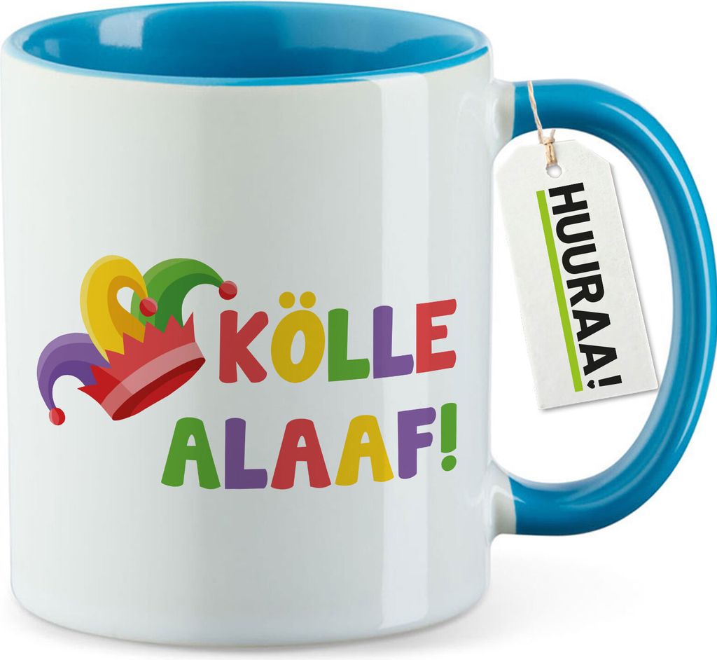 Huuraa Kaffeetasse Kölle Alaaf Narrenkappe 330ml Blau Keramik Kaffeebecher Geschenkidee