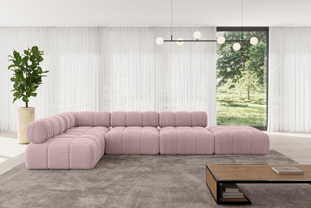 ALTDECOR Modulares Sofa Ecksofa in L-Form - Favio-L2 - 380x190x70 cm Rosa universal, links/rechts Corner modular Sofa Eckcouch Couch Wohnlandschaft...