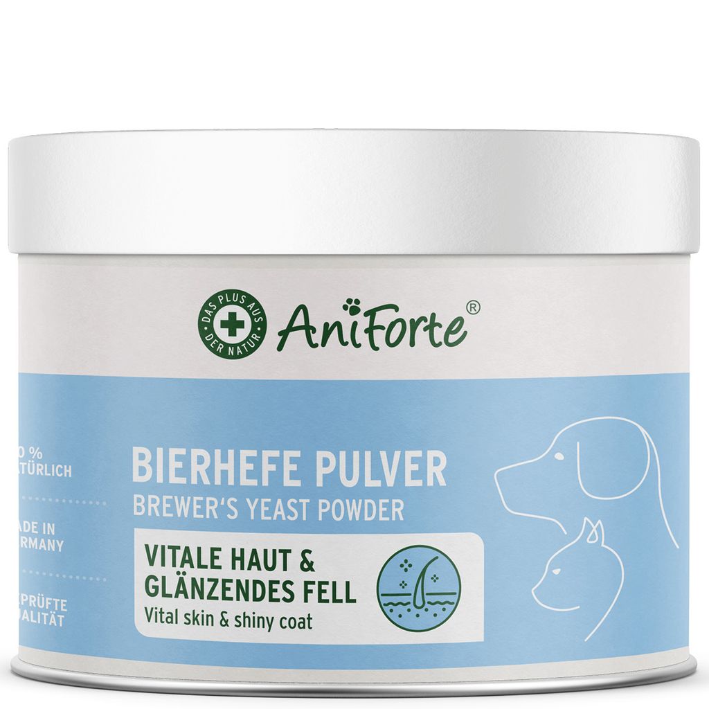 AniForte Bierhefe Pulver für Hund & Katze 250g - Für natürlich glänzendes & kräftiges Fell, vitale Haut, Biotin & Vitamin B für Hunde & Katzen