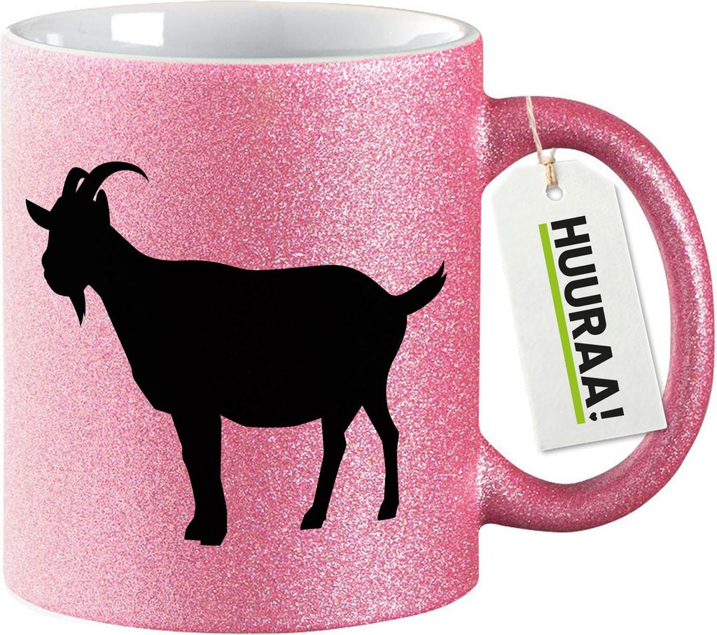 Huuraa Glitzertasse Ziege Silhouette 330ml Pink Keramik Kaffeebecher Geschenkidee