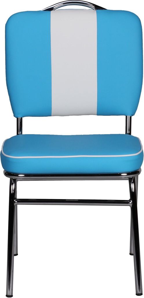 Esszimmerstuhl American Diner 50er Jahre Retro, Sitzfläche gepolstert mit Rücken-Lehne, Essstuhl Farbe Blau Weiß