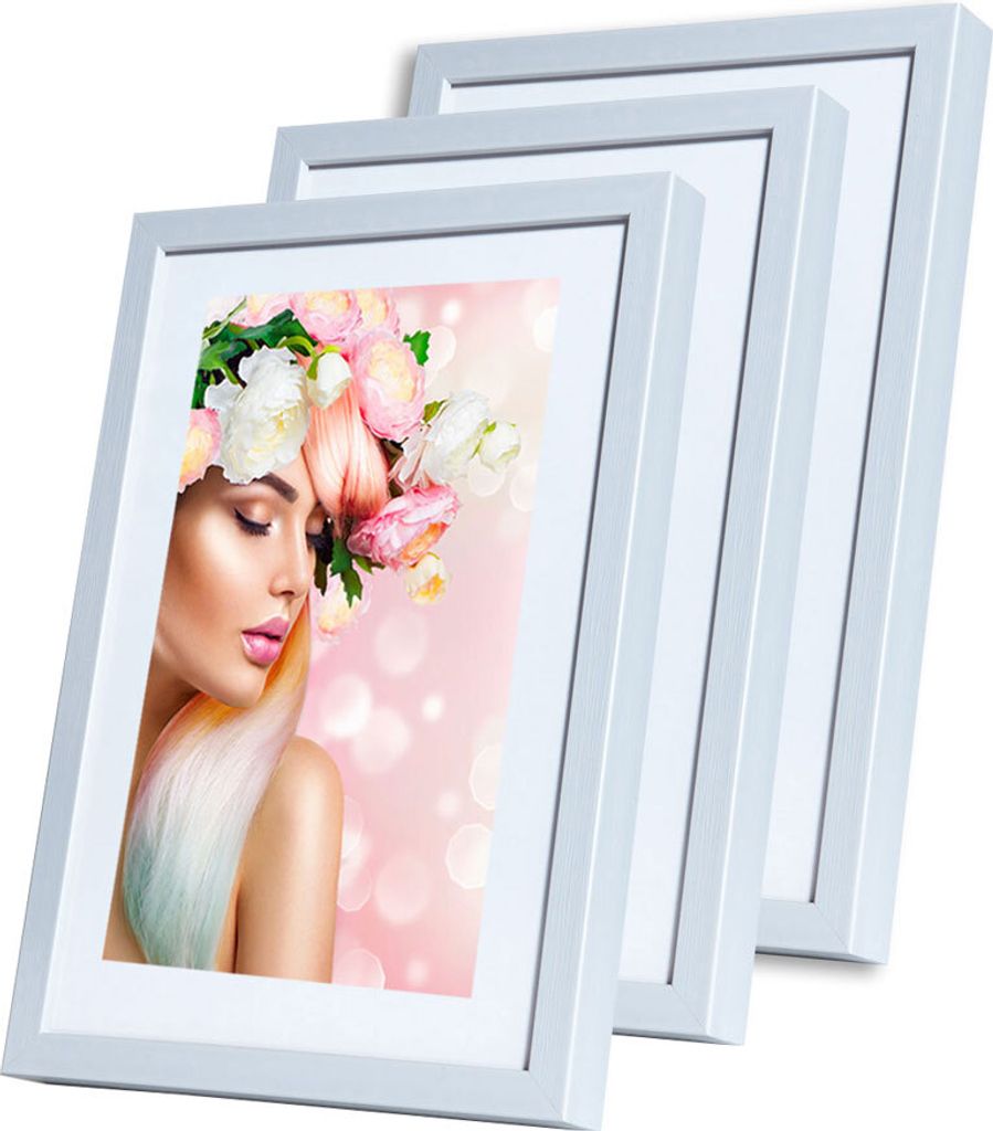 KS15 Bilderrahmen Lifestyle Foto Rahmen Collage Holzoptik 2er 3er 5er Pack - Farbe: 3er Pack Weiß | Format: 10x15