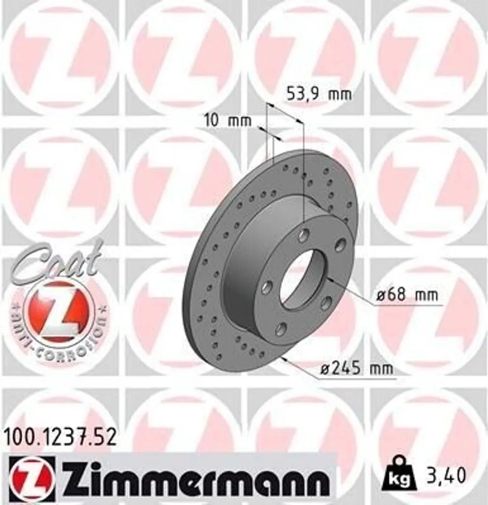 Zimmermann 100.1237.52 Disque de frein Coat Z pour Audi A6 type 4B