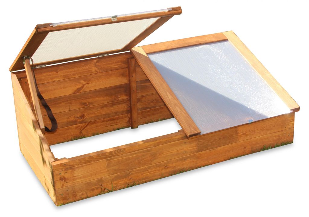 Frühbeet aus braunem Holz, L 116 x T 54 x H 42/19 cm, Produktbild 