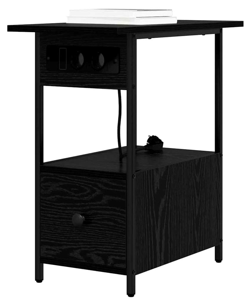 Nachttisch in Schwarz mit Eichen-Optik 60 x 30 x 61 cm aus Holzwerkstoff, praktischer Stauraum für das Schlafzimmer, kompakte Nachtkonsole, rustik...