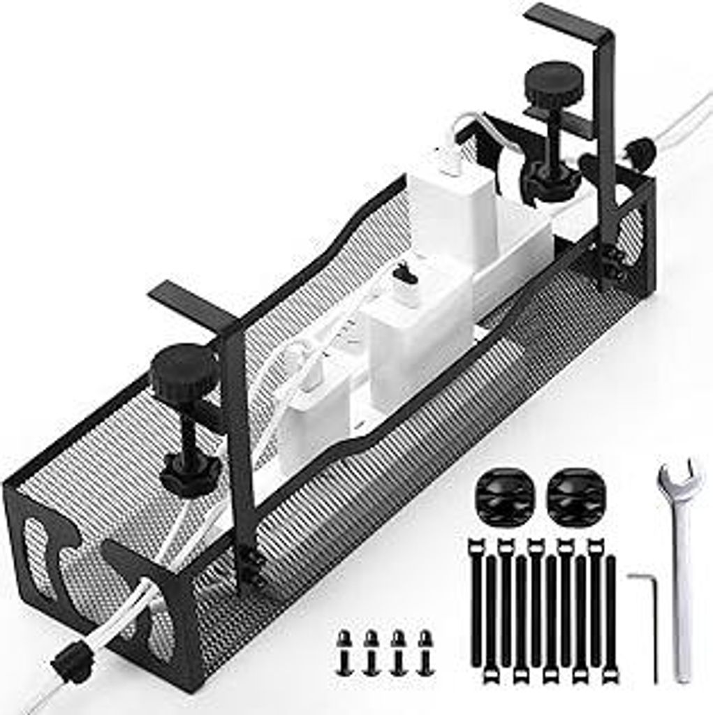 Kabelmanagement-Tablett für den Schreibtisch, kein Bohrer, Schwarz – Kabelkorb zur Verwaltung von Kabeln, Kabelmanagement-Box für Büro, Zuhaus...