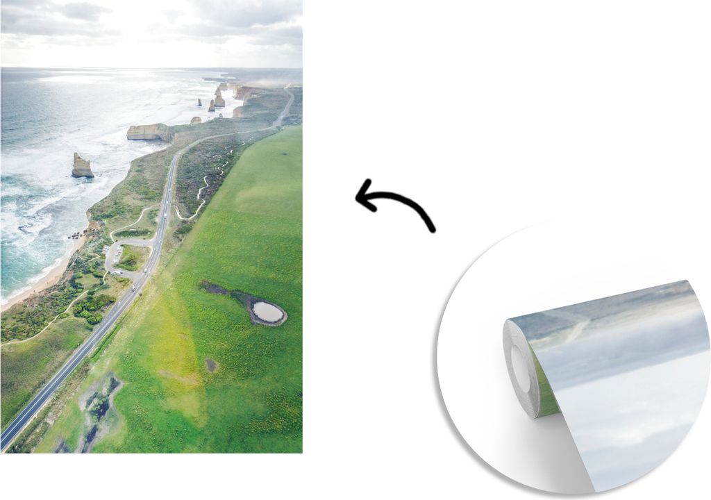 MuchoWow Fototapete für Wohnzimmer oder Schlafzimmer Wandtapete Vinyl Motivtapete Luftaufnahme der australischen Zwölf Apostel - 190x280 cm - K...