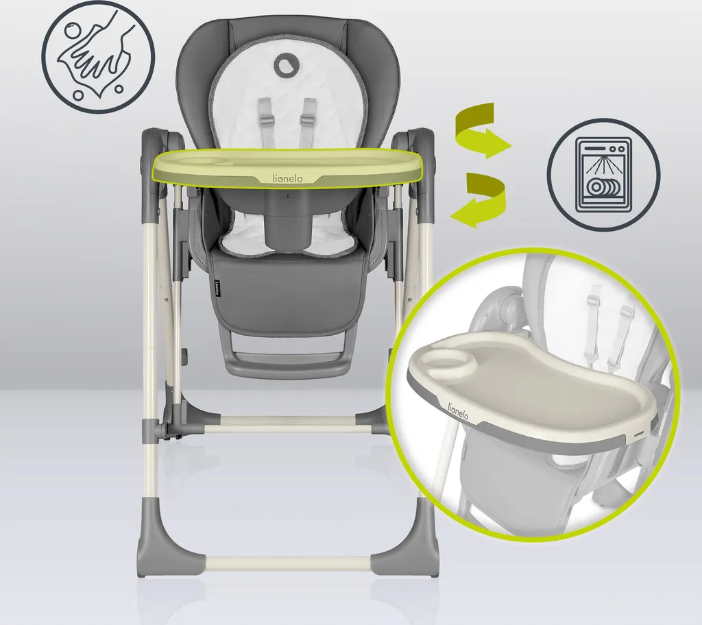 Chaise Haute Bébé Évolutive LIONELO Laurice Grise Réglable et Inclinable - 21