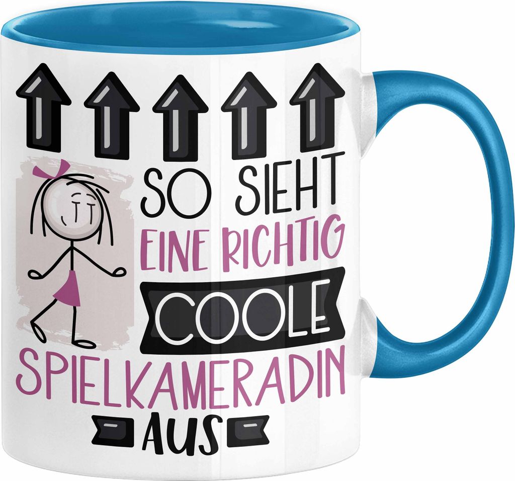 Spielkameradin Geschenk Tasse Lustig Geschenkidee für Spielkameradin Geburtstag So Sieht Eine Richtig Coole Spielkameradin Aus Frauen Spruch (Blau)