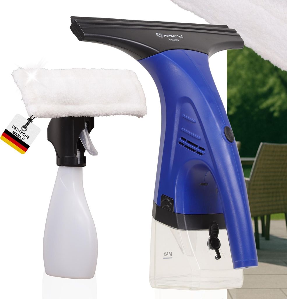 Fenstersauger Set mit Sprühflasche & Mikrofaserpad | Akku Fensterreiniger 1600Pa | 25 Min Laufzeit, 250ml Tank | Streifenfreie Reinigung für Fenster