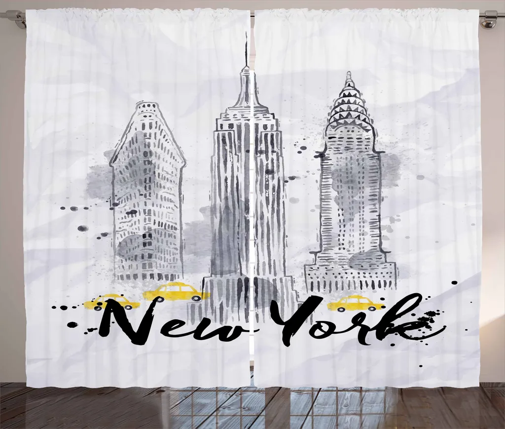 Rideau décoratif New York pour chambre moderne noir et blanc 280x225 cm