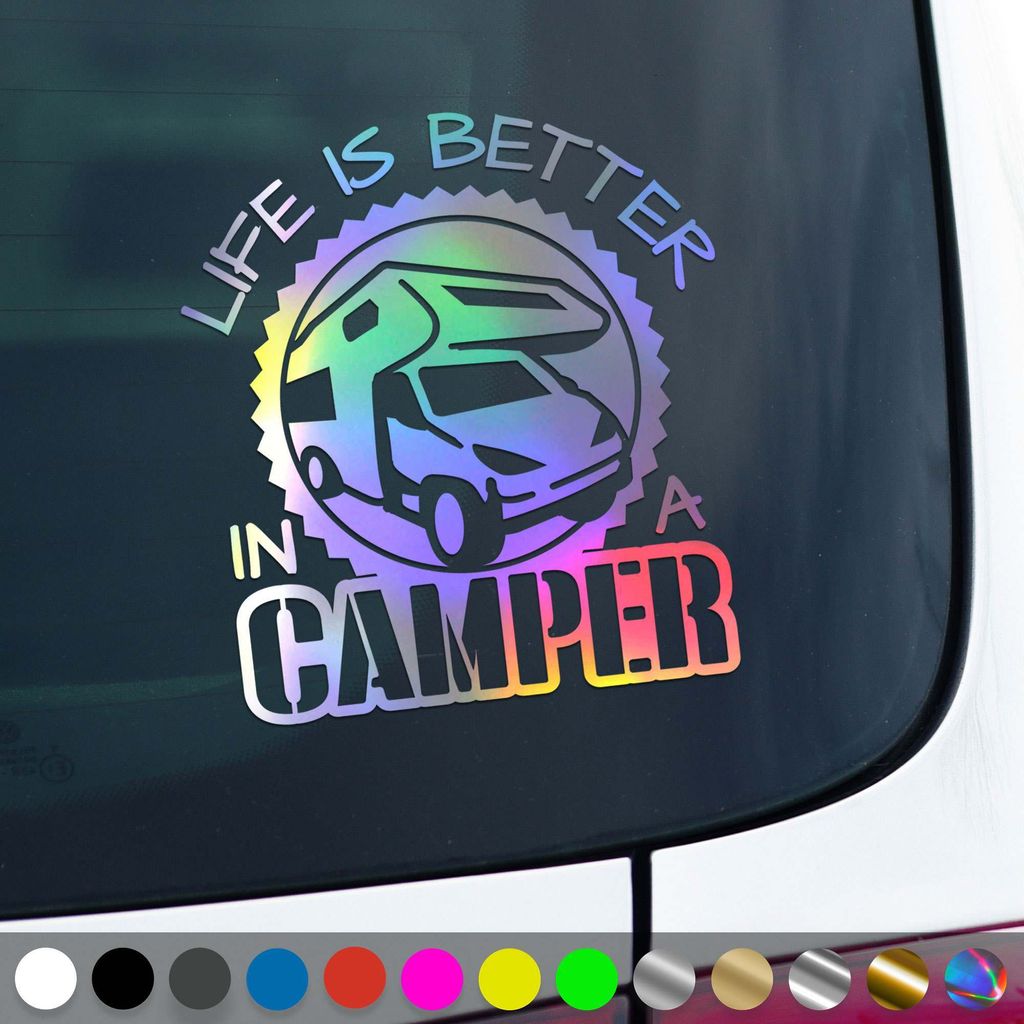 PantherPixel Wohnmobil Aufkleber Wohnwagen Bus Reise Besser Camping Sticker Auto Geschenkidee Farbe Oilslick-Hologramm