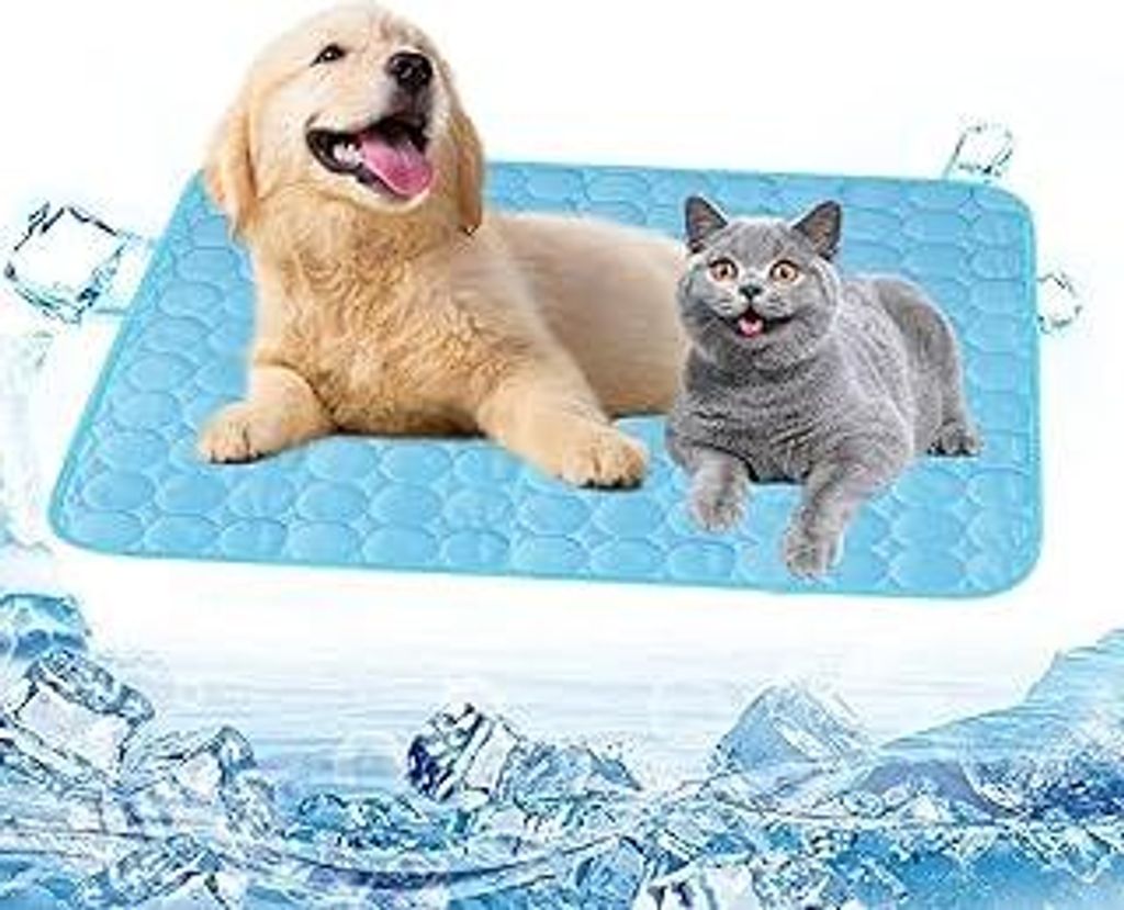 Kühlmatte für Hunde, Kühldecke Hund 67x55cm, Hundematten Sommer Kühlkissen, Haustier Hundematte für Zuhause Unterwegs Oder im Auto (Blau-L)