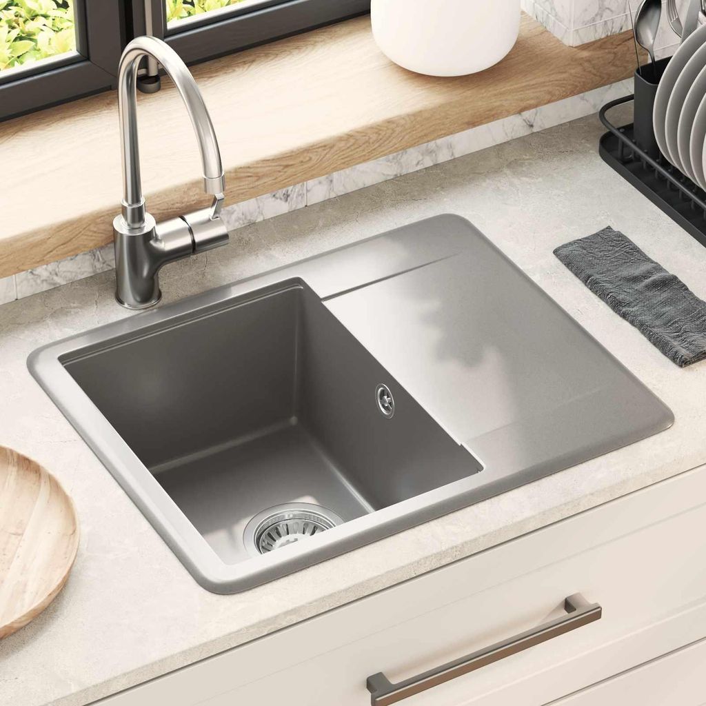 vidaXL Waschbecken Grau 560 x 460 mm 80% Quarz und 20% Harz