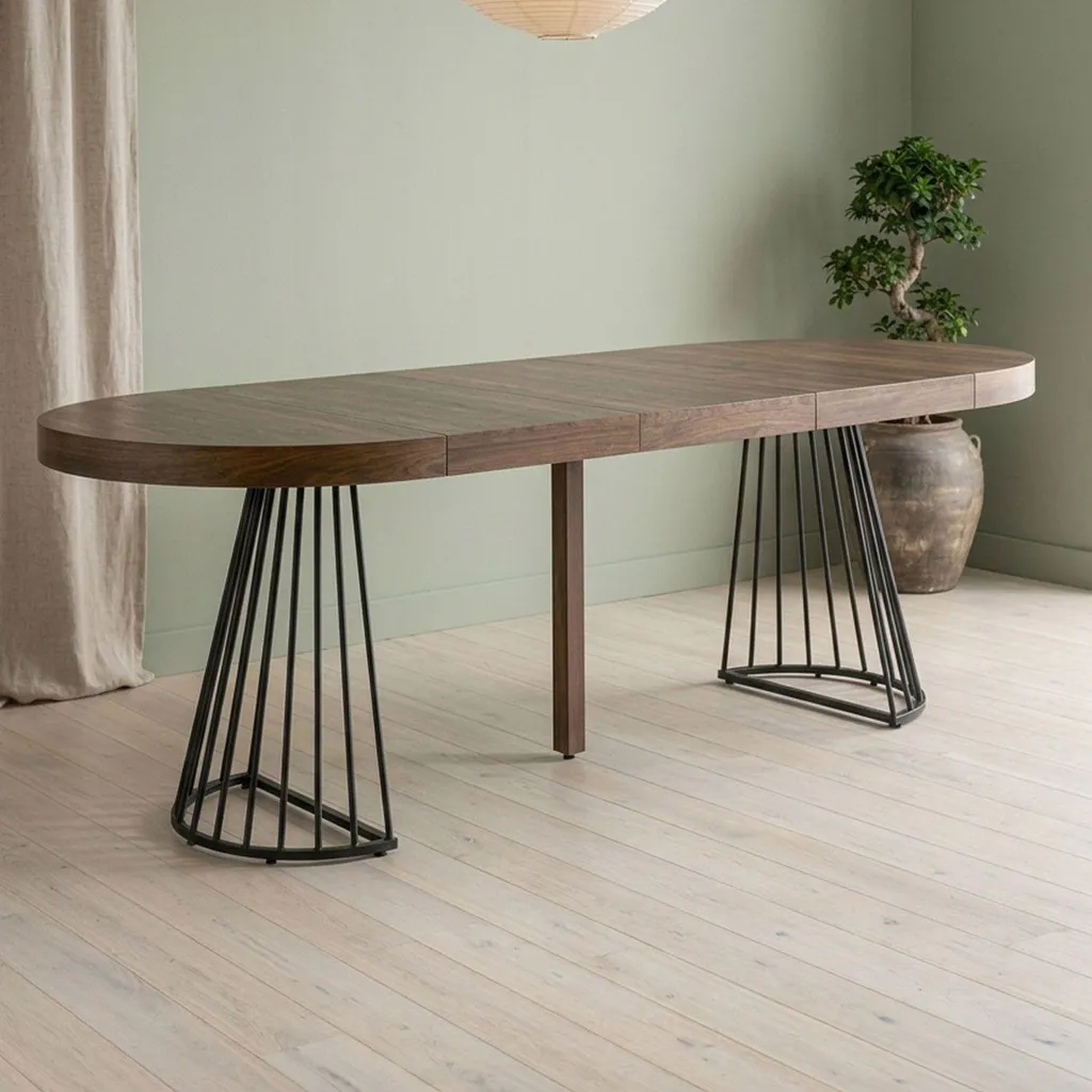 Grande table ronde extensible pour 6 à 8 personnes Grivery Noisette