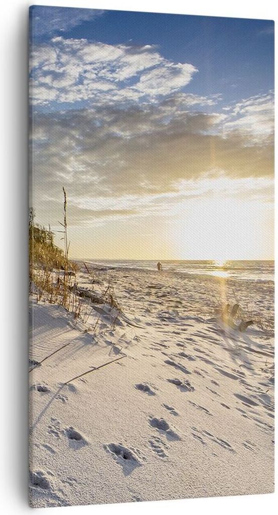 Bild auf Leinwand - Leinwandbild - Einteilig - Sand Gras Meer - 55x100cm - Wand Bild - Wanddeko - Wandbilder - Leinwanddruck - Bilder - Wanddekorat...