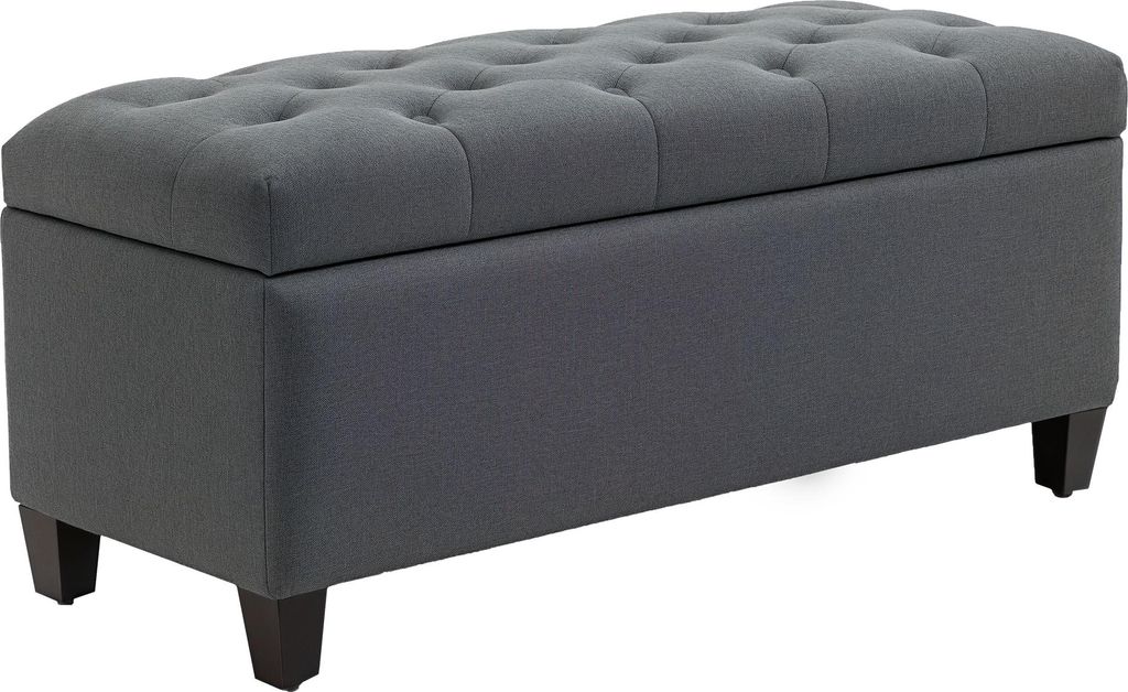 Sitzbank Polsterbank mit Stauraum Truhenbank Flur Schlafzimmer Wohnzimmer leinenartiges Polyester Gummiholz Dunkelgrau 100 x 40 x 44 cm