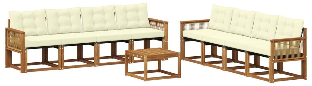 vidaXL Outdoor-Sofagarnitur mit Kissen 9 pcs Natur und Creme