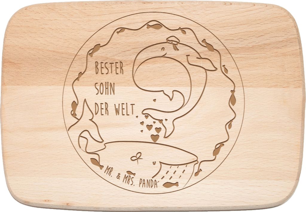 Mr. & Mrs. Panda Frühstücksbrett Wal Sohn - Transparent - Geschenk, Familie, vesperbrett, Weihnachten, Frühstücksbrettchen, Muttertag, Holzbret...