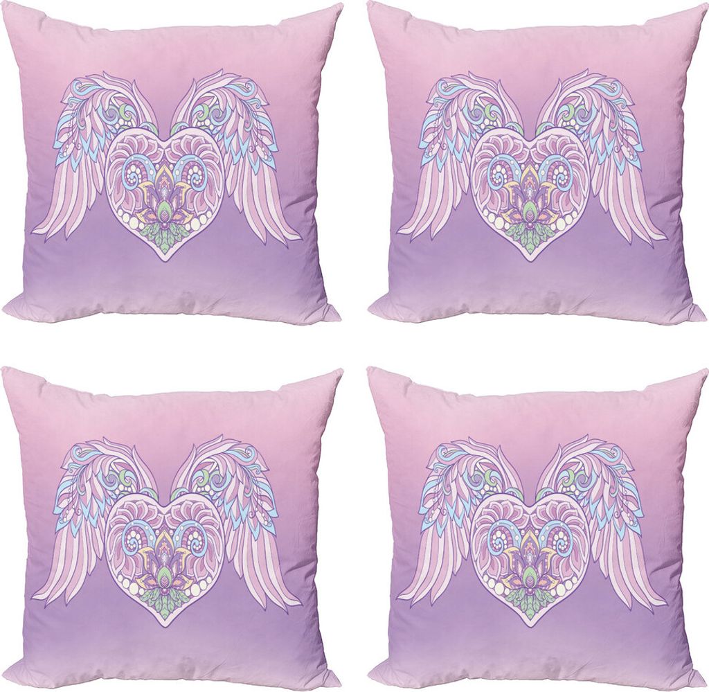 ABAKUHAUS angel Wings Kissenbezug Set (4 Stück), Floral Aufwändiger Herz, Moderner Doppelseitiger Digitaldruck, 60 cm x 60 cm, Lavendel-Baby-Rosa
