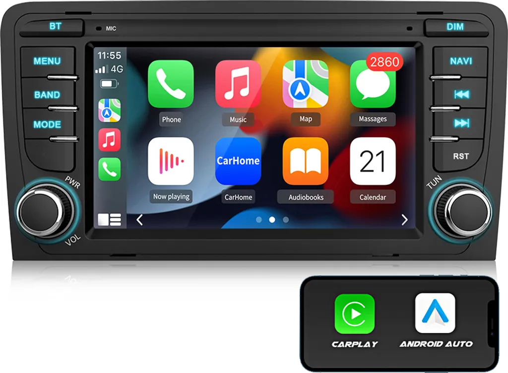 Navigatore Autoradio Audi A3 8P S3 2003-2013 Android 13 CarPlay DAB+