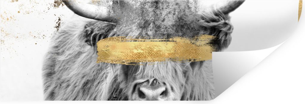 MuchoWow Wandtattoo Wandsticker Wandaufkleber Scottish Highlander - Schwarz - Weiß - Gold 90x30 cm Selbstklebend und Repositionierbar - Selbstkl...