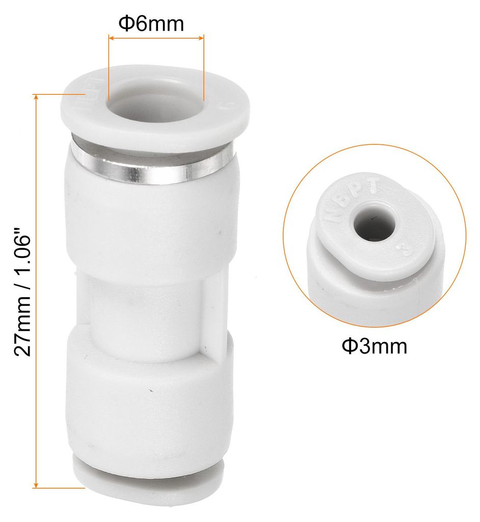 6mm bis 3mm Druck Verringerung Luftleitungen Montage anzuschlie?en, 2 Pack Gerade Union Reduzierer Pneumatisch Schnellverbindung Montage, Wei?