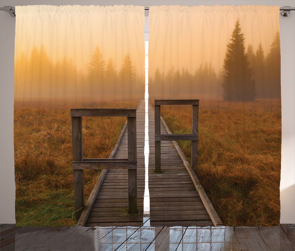 ABAKUHAUS Natur Rustikaler Gardine, Nebeliger Tag Herbst Wald, Schlafzimmer Kräuselband Vorhang mit Schlaufen und Haken, 280 x 225 cm, Orange Braun