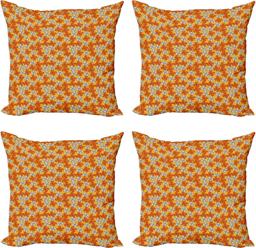 ABAKUHAUS Blumen Kissenbezug Set (4 Stück), Abstrakt Herbst Flora, Moderner Doppelseitiger Digitaldruck, 40 cm x 40 cm, Gelb Orange