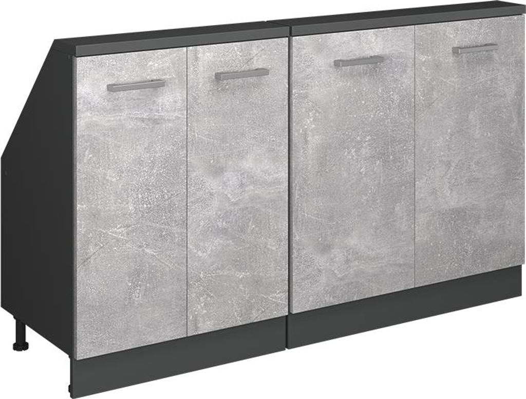 Vicco Küchenschrank für Dachschrägen R-Line, 140 cm 2er Set, Beton/Anthrazit
