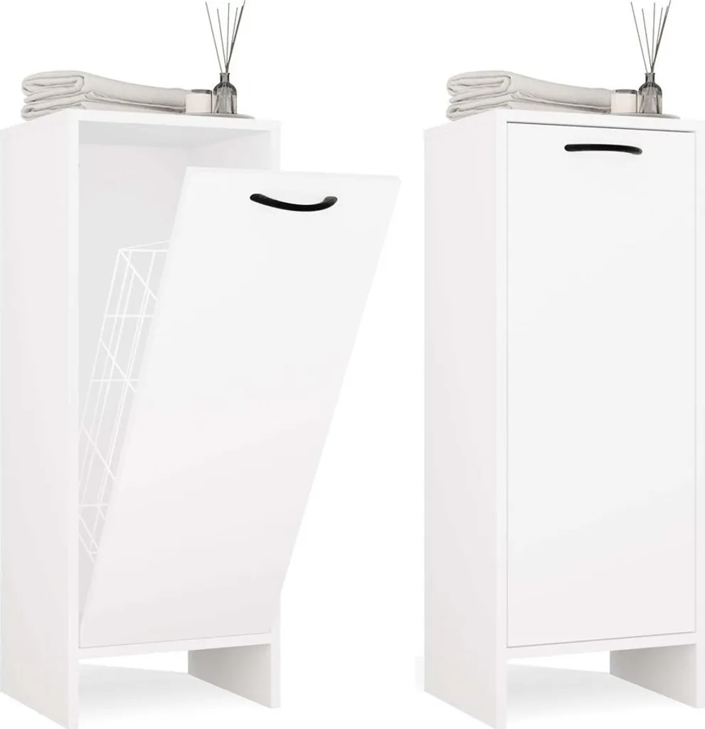 Mobiletto Bianco Nina 1K con Cesto Biancheria | Arredo Bagno
