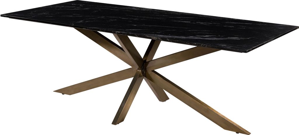 MASSIVMOEBEL24 Esstisch 220x100x76 Marmor schwarz / Kreuzgestell Eisen Antik Messing BARCELONA #403