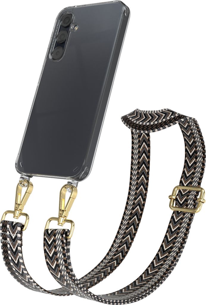 EAZY CASE Handykette - Verstellbarer Trageriemen kompatibel mit Samsung Galaxy A35, Handykordel mit transparenter Silikon-Hülle, Band in Grau