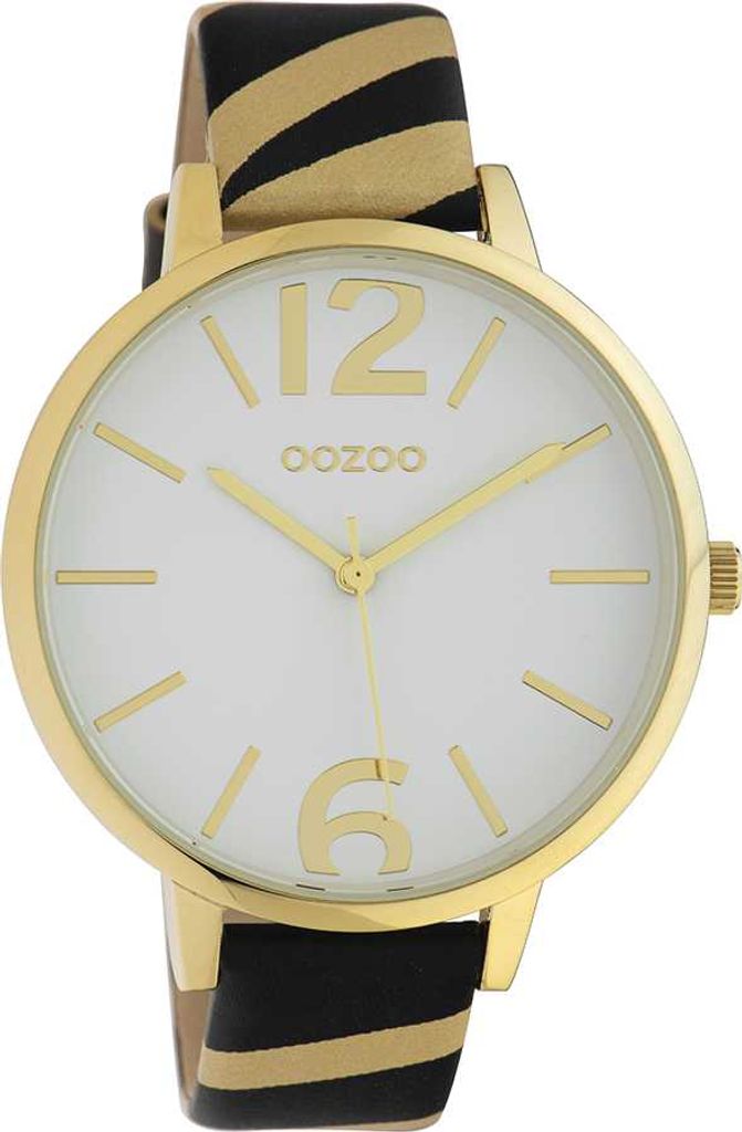 Oozoo Armbanduhr beige schwarz Leder Timepieces Damen Analog-Quarzuhr UOC10213