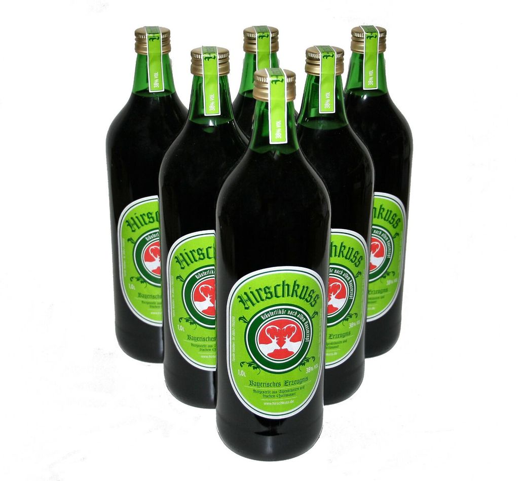 Hirschkuss Kräuterlikör 38% Vol. 6 Flaschen a´ 1 L Liter Produktbild 
