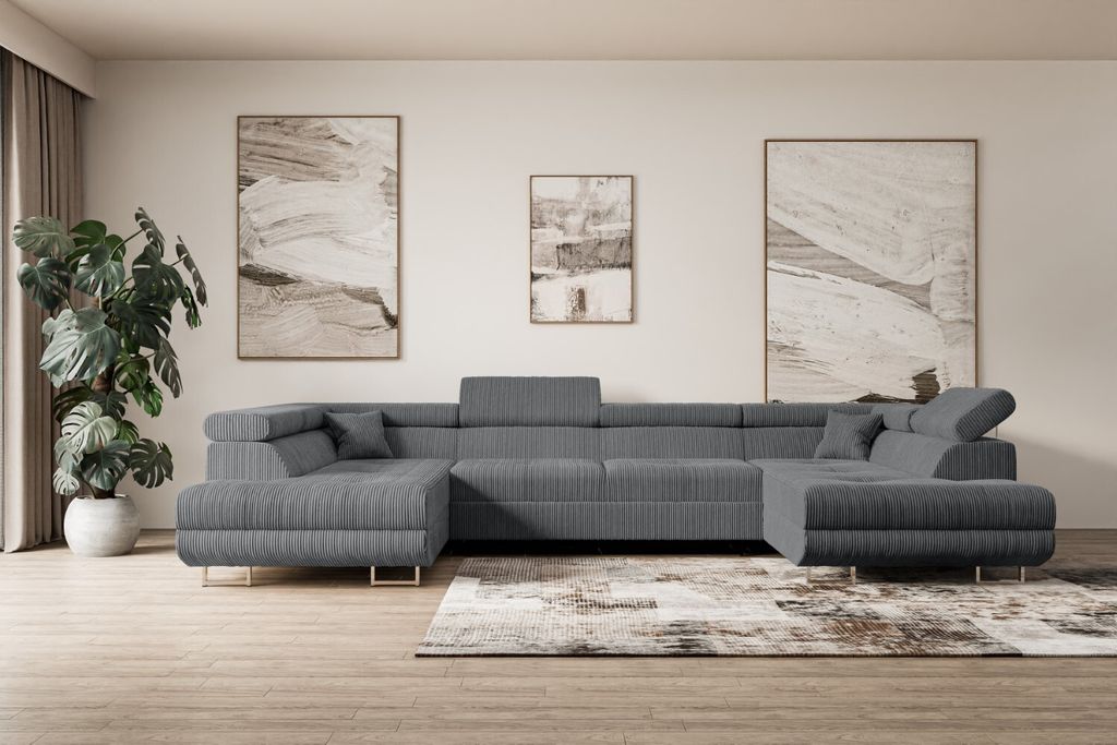 ALTDECOR Ecksofa in U-Form mit Schlaffunktion und Bettkasten GUSA-U - 342x202x107 cm Duneklgrau - Corner Sofa Bett Eckcouch Couch L-Form Schlafcouc...