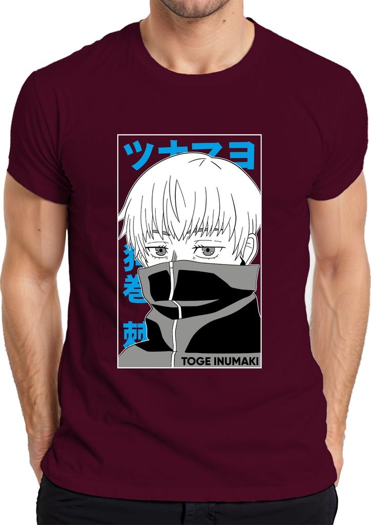 Toge Inumaki Jujutsu Kaisen Anime Maske Manga düster Geschenk Herren T-Shirt, Burgundy, XXL