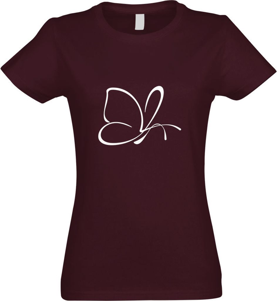 Kiwistar - T-Shirt tailliert - Damen - Burgund - Schmetterling Motiv III - mit Motiv Bedruckt - Funshirt Design - Sport - Freizeit - Damen - L