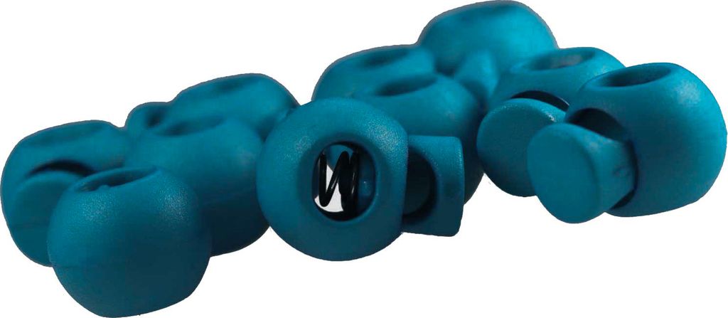 Kordelstopper rund 15x19mm, Durchzug 4x5,5mm, petrol
