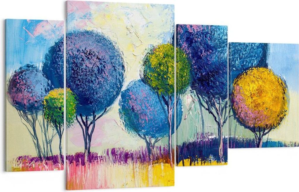 Bild auf Leinwand - Leinwandbild - Bäume Wiese Sommer - 120x70cm - Wand Bild - Wanddeko - Leinwanddruck - Bilder - Kunstdruck - Wanddekoration - L...