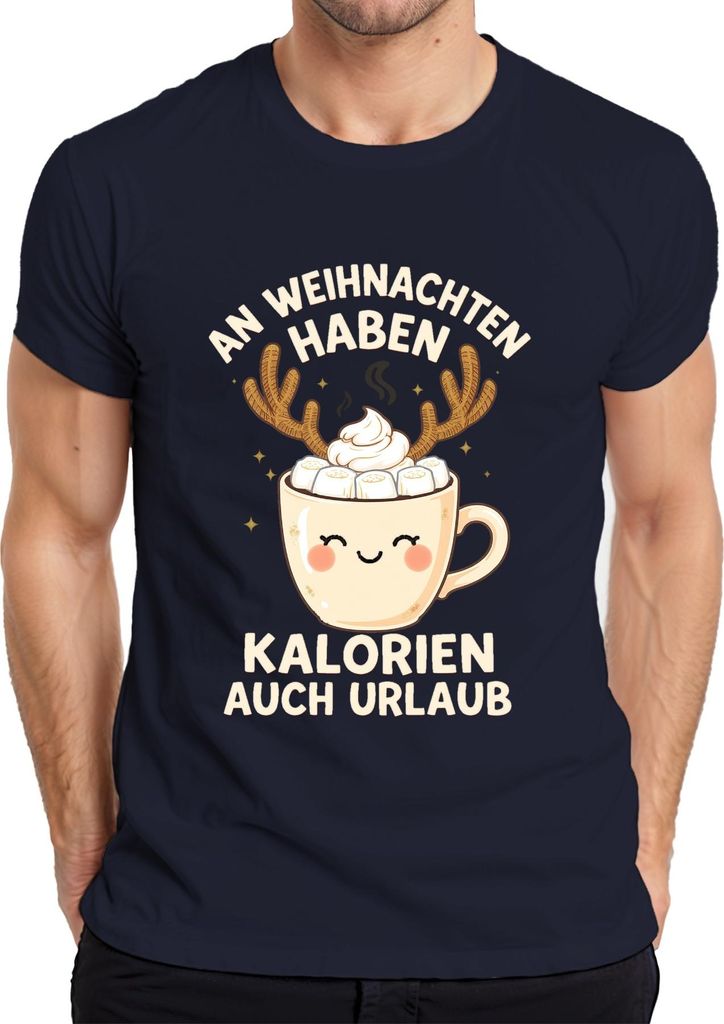 An Weihnachten haben Kalorien auch Urlaub Rentier Kakao lustig Herren T-Shirt, Navy, 3XL