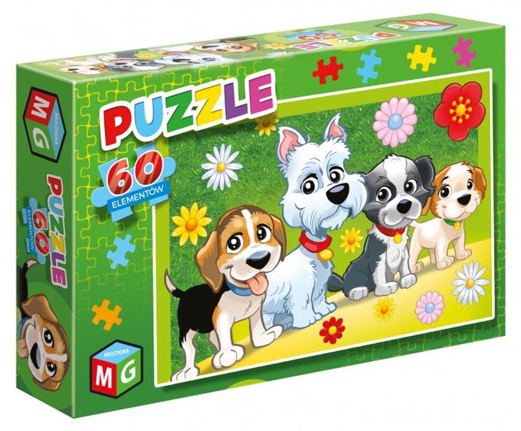 MULTIGRA Puzzle Hunde / Blumen 60 Teile 01874 Produktbild 