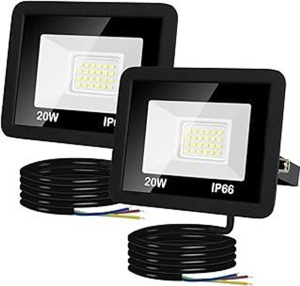 2 Stücke LED Strahler Außen, 20W LED Scheinwerfer Superhell 2000LM Außenstrahler 6000K Kaltweiß IP66 Wasserdicht Aussenstrahler, Led Fluter Au...