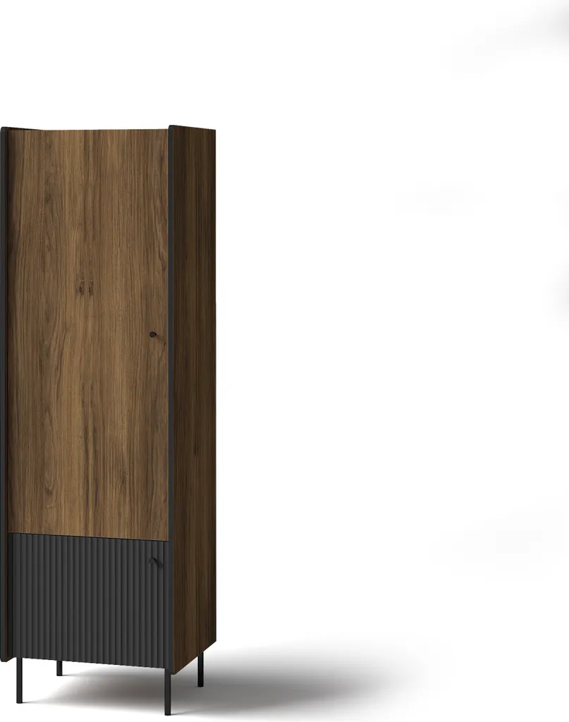Armoire de Chambre à Portes Battantes PERETO 2 Style Noyer et Noir Mat