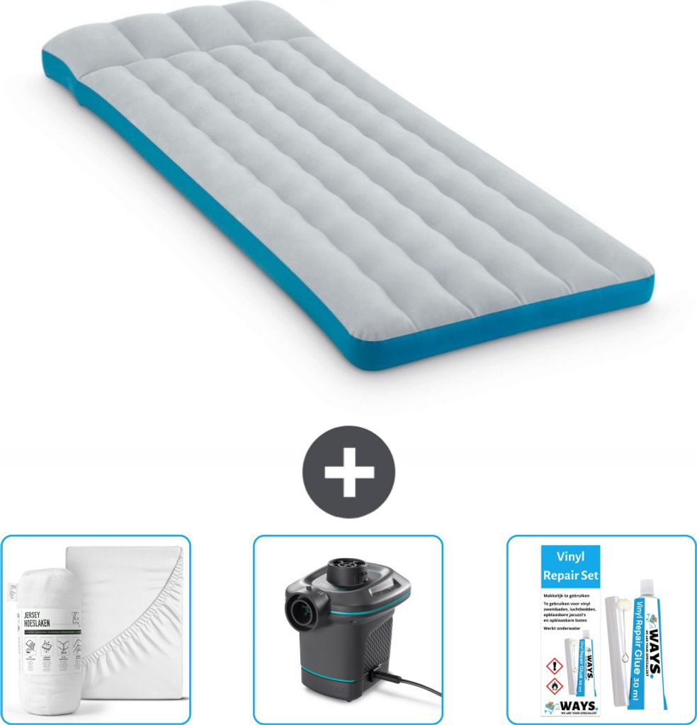 Intex Campingmatte – Französisches Bett – 72 x 189 x 20 cm – Blau – im Lieferumfang enthalten Spannbettuch - Pumpe en Reperaturset