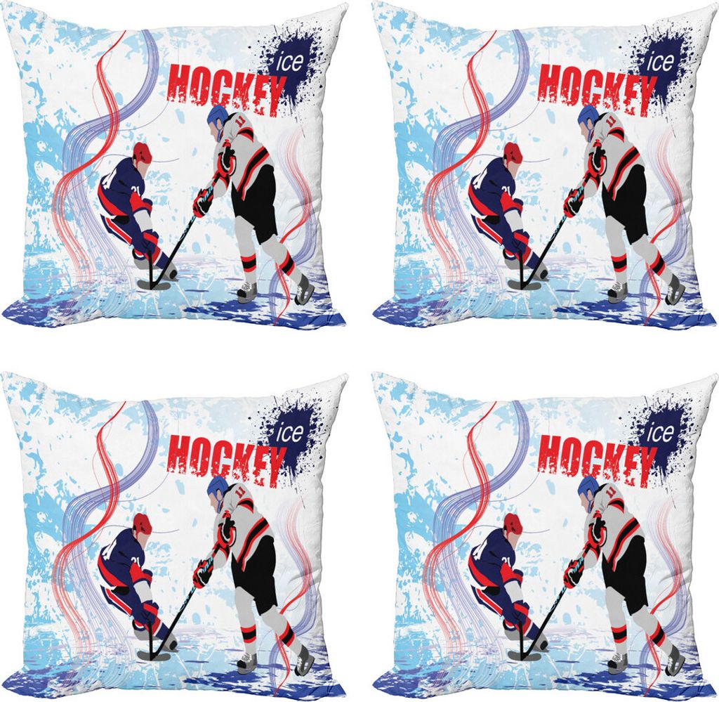 ABAKUHAUS Eishockey Kissenbezug Set (4 Stück), Spieler Skating Rink, Moderner Doppelseitiger Digitaldruck, 40 cm x 40 cm, Mehrfarbig