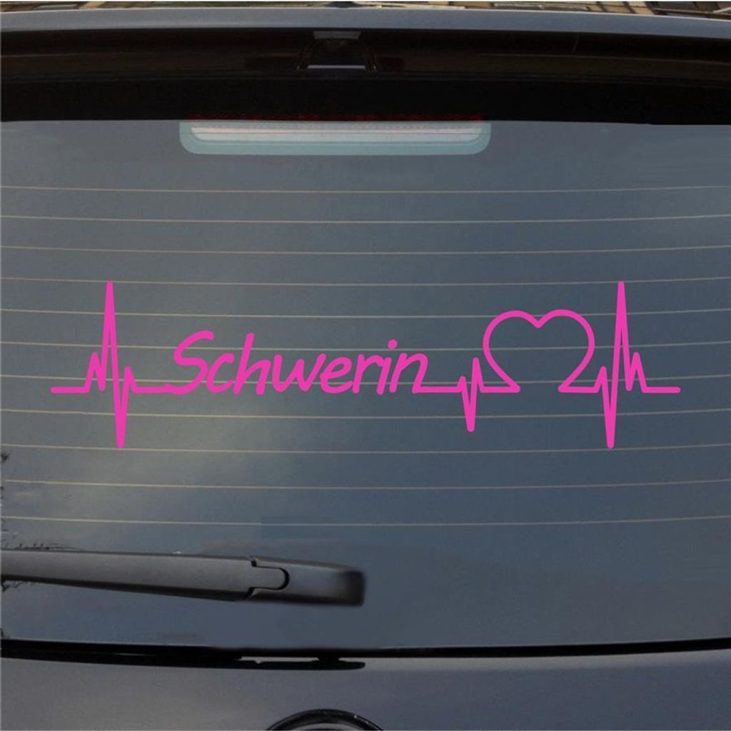 Heckscheibenaufkleber Schwerin Herzschlag Puls Stadt Liebe 55x14 cm Pink Auto Aufkleber Sticker