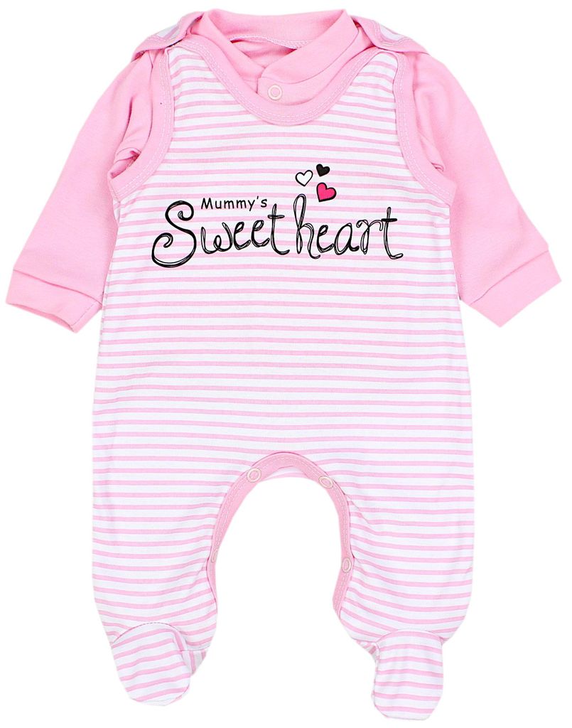 TupTam Baby Mädchen Jungen Strampler mit Langarmshirt Aufdruck Spruch 2 teilig, Farbe: Mummy's Sweetheart Streifen Rosa, Größe: 68